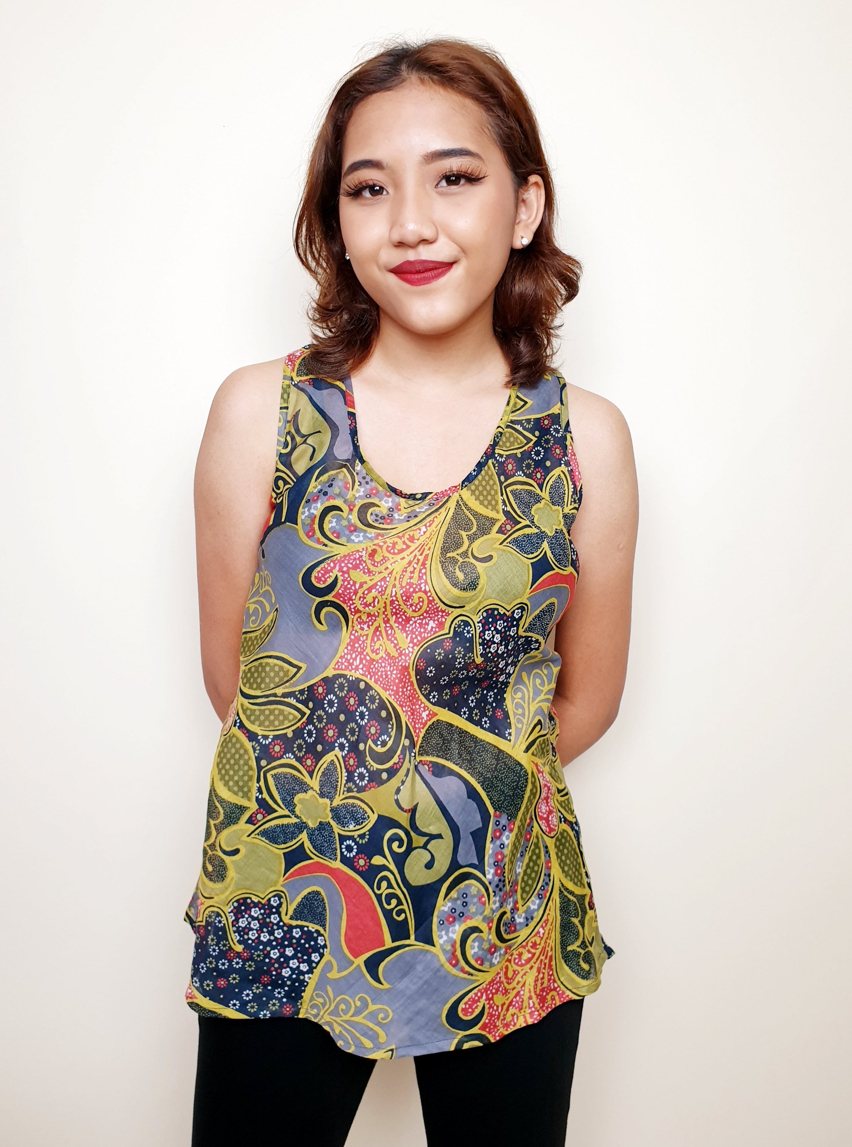 Sleeveless Cotton Batika Top with Back Tie | Angie's Fashion
