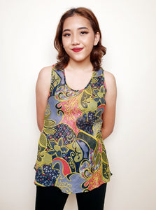 Sleeveless Cotton Batika Top with Back Tie | Angie's Fashion