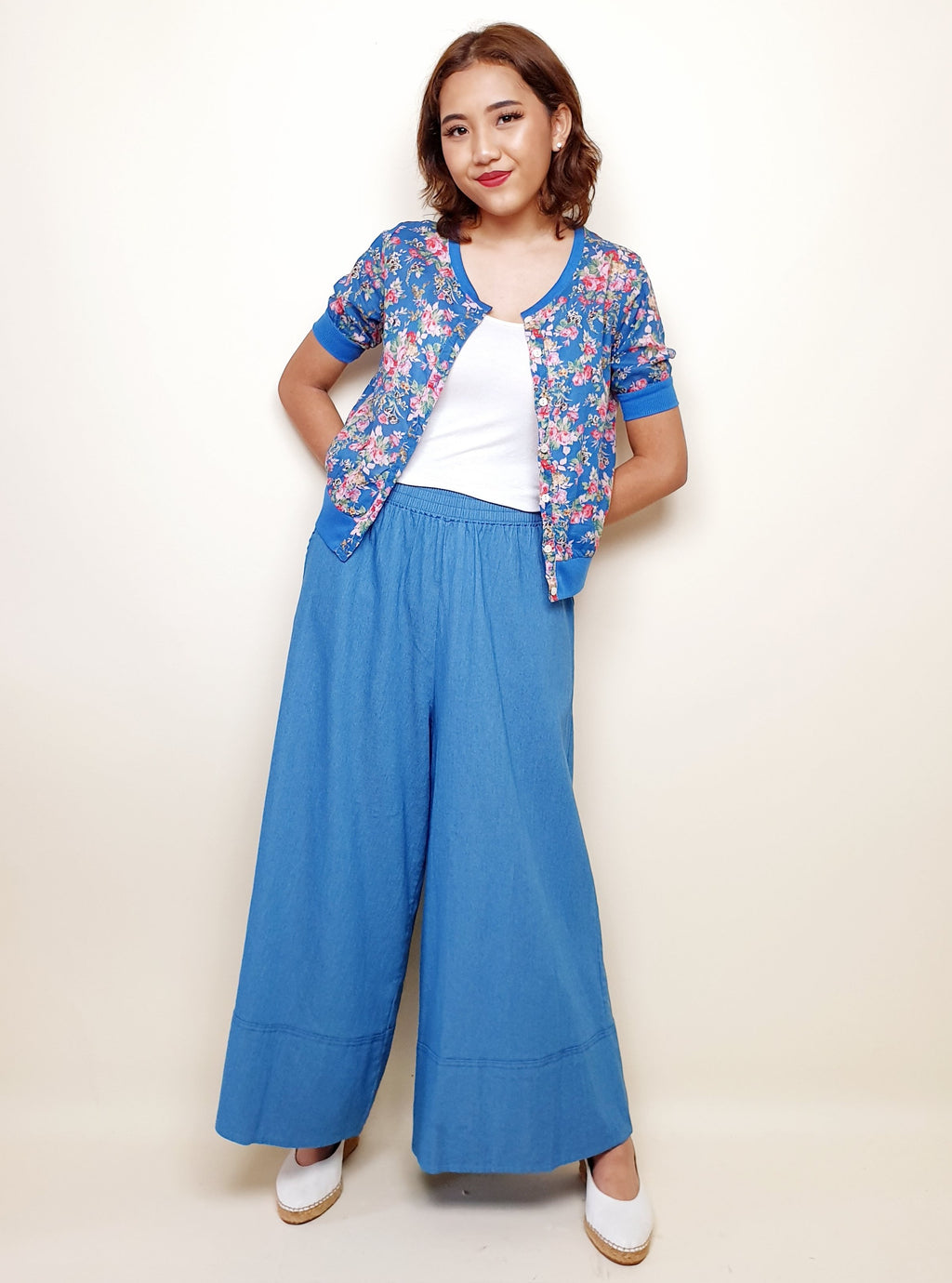 Light Denim Flare Pants with Bottom Cuff | Angie's Fashion