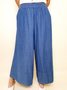 Dark Denim Flare Pants with Bottom Cuff | Angie's Fashion