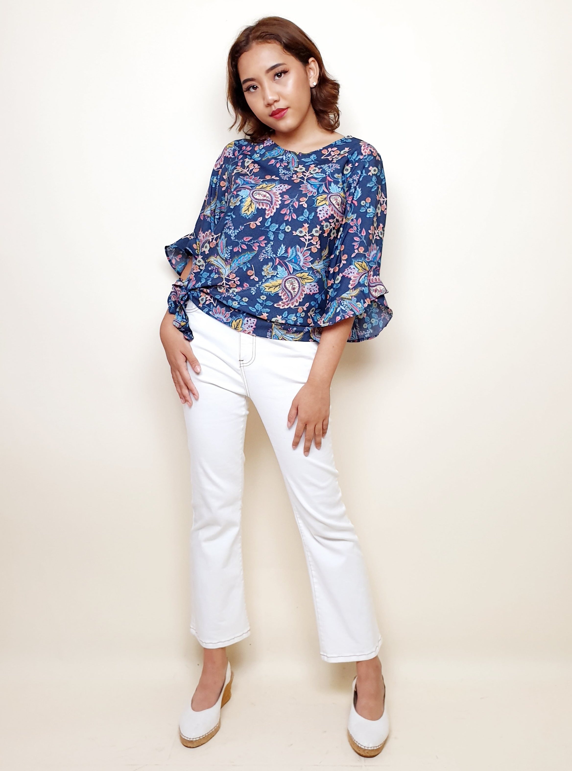 Bell Sleeve Fleur Top with Tie at side | Angie's Fashion