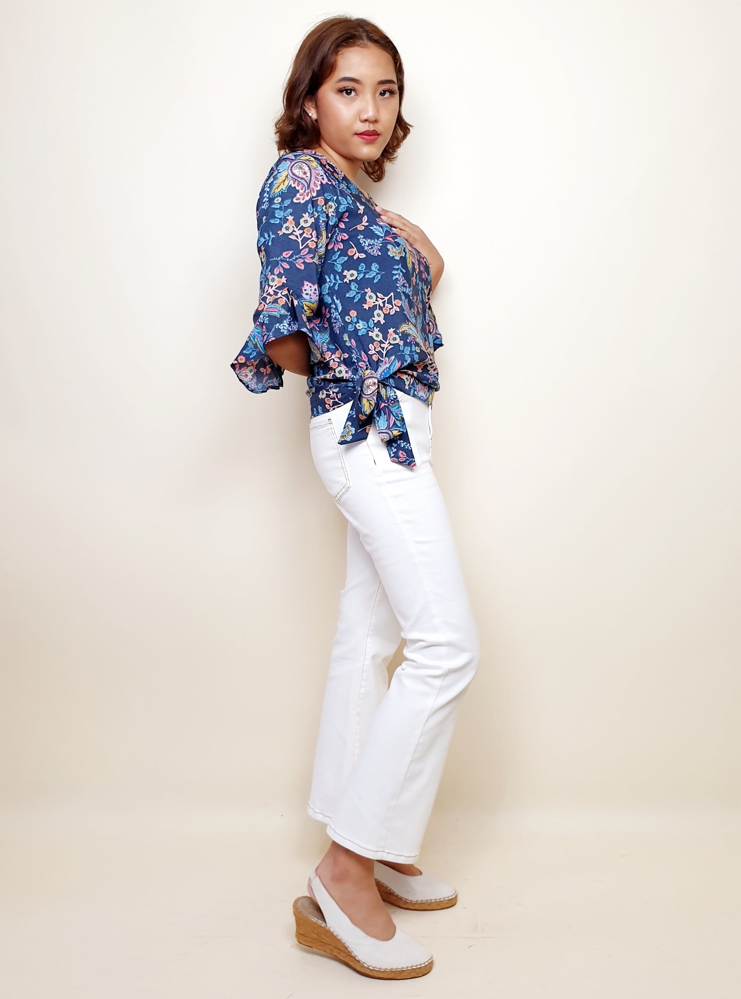 Bell Sleeve Fleur Top with Tie at side | Angie's Fashion