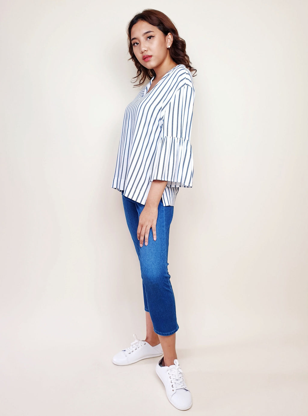 Cotton Bell Sleeve Slender Top with Flap | Angie's Fashion