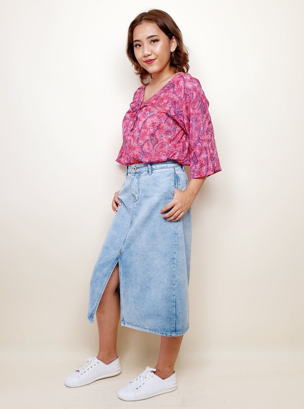 Denim Skirt with Centre Slit | Angie's Fashion