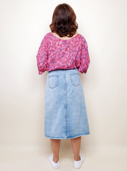 Denim Skirt with Centre Slit | Angie's Fashion