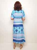 Load image into Gallery viewer, Duo Neckline Rayon Azurine Dress | Angie&#39;s Fashion
