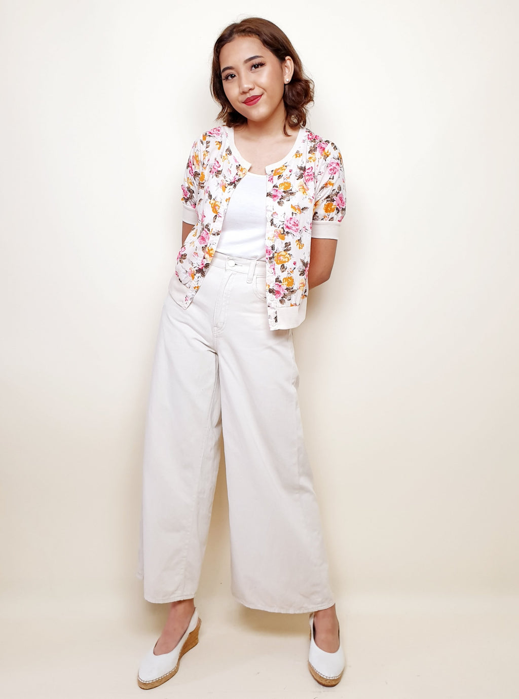 Floral Button Down Ivorie Top | Angie's Fashion