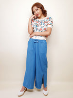 Load image into Gallery viewer, Light Denim Raw Hem Pants with Side Slit | Angie&#39;s Fashion
