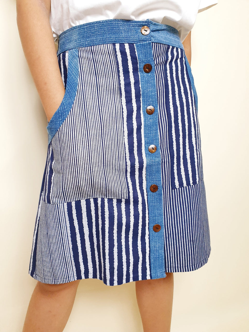 Button Down Stripsy Skirt | Angie's Fashion