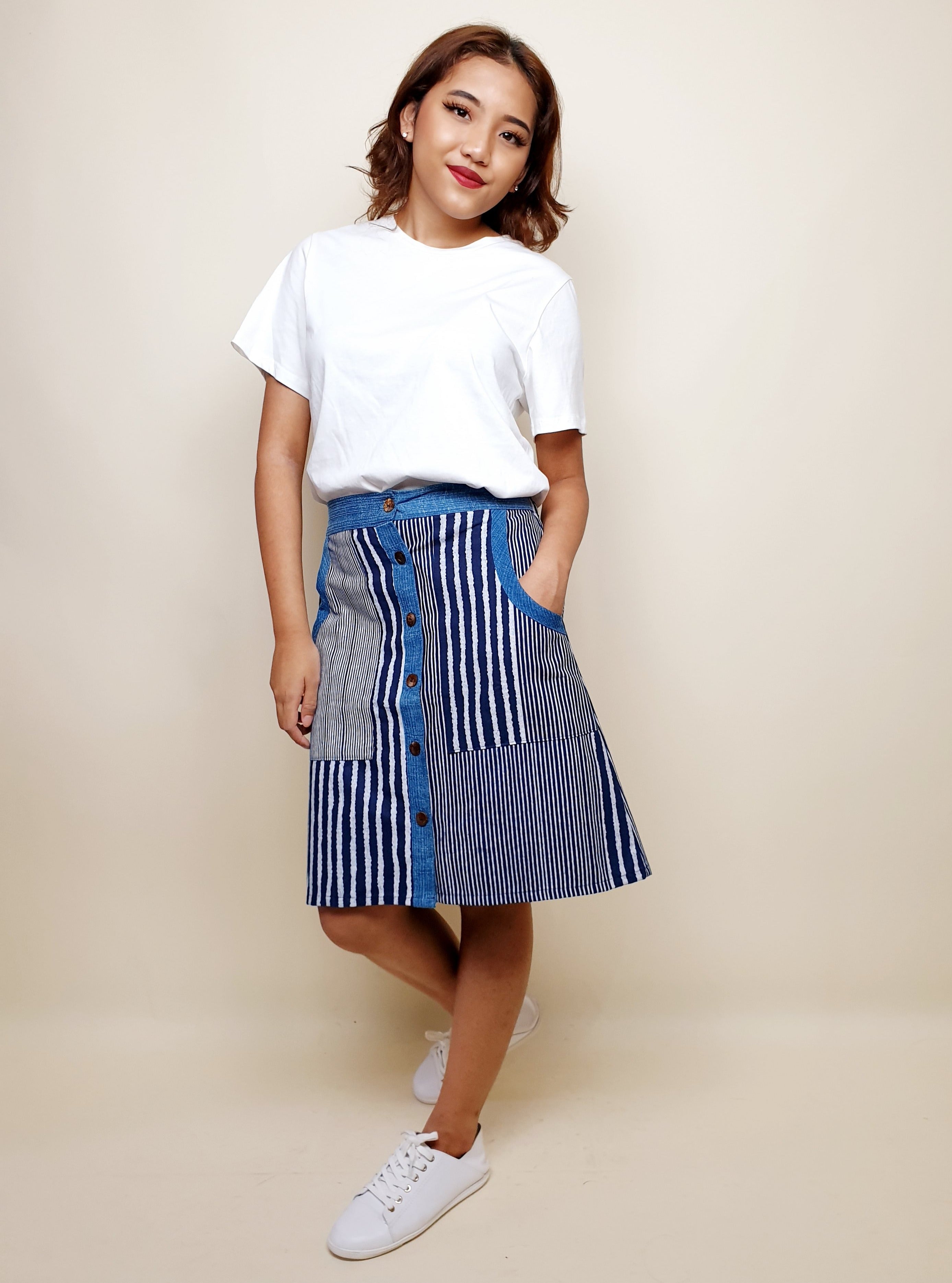 Button Down Stripsy Skirt | Angie's Fashion