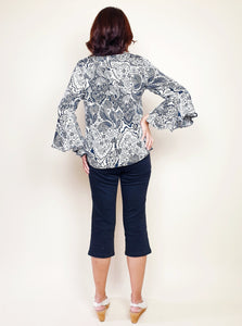 V-neck Satin Bell Sleeve Classie Top | Angie's Fashion