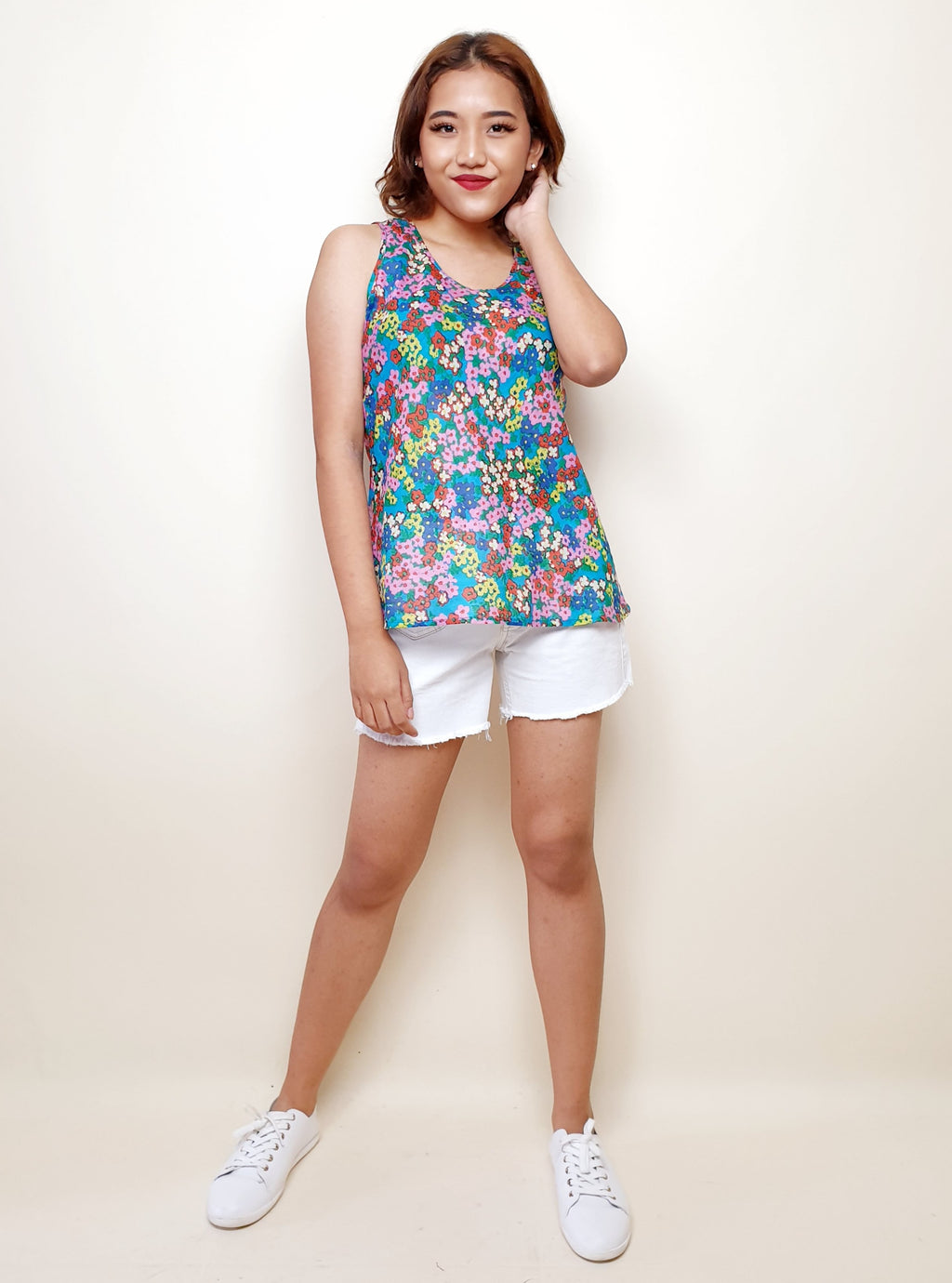 Sleeveless Cotton Daisy Top with Back Tie | Angie's Fashion