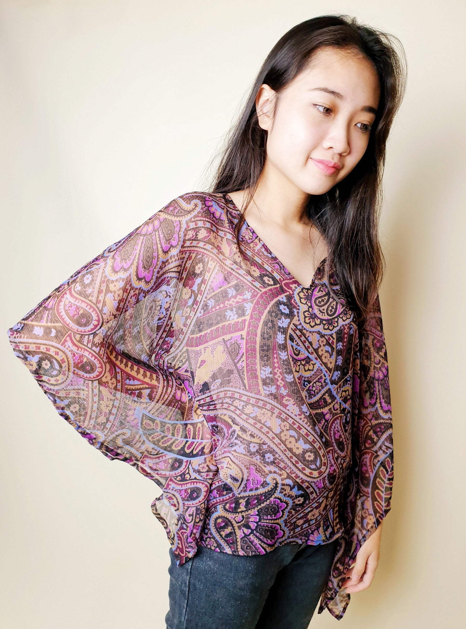 V-neck Viole Kaftan Top | Angie's Fashion