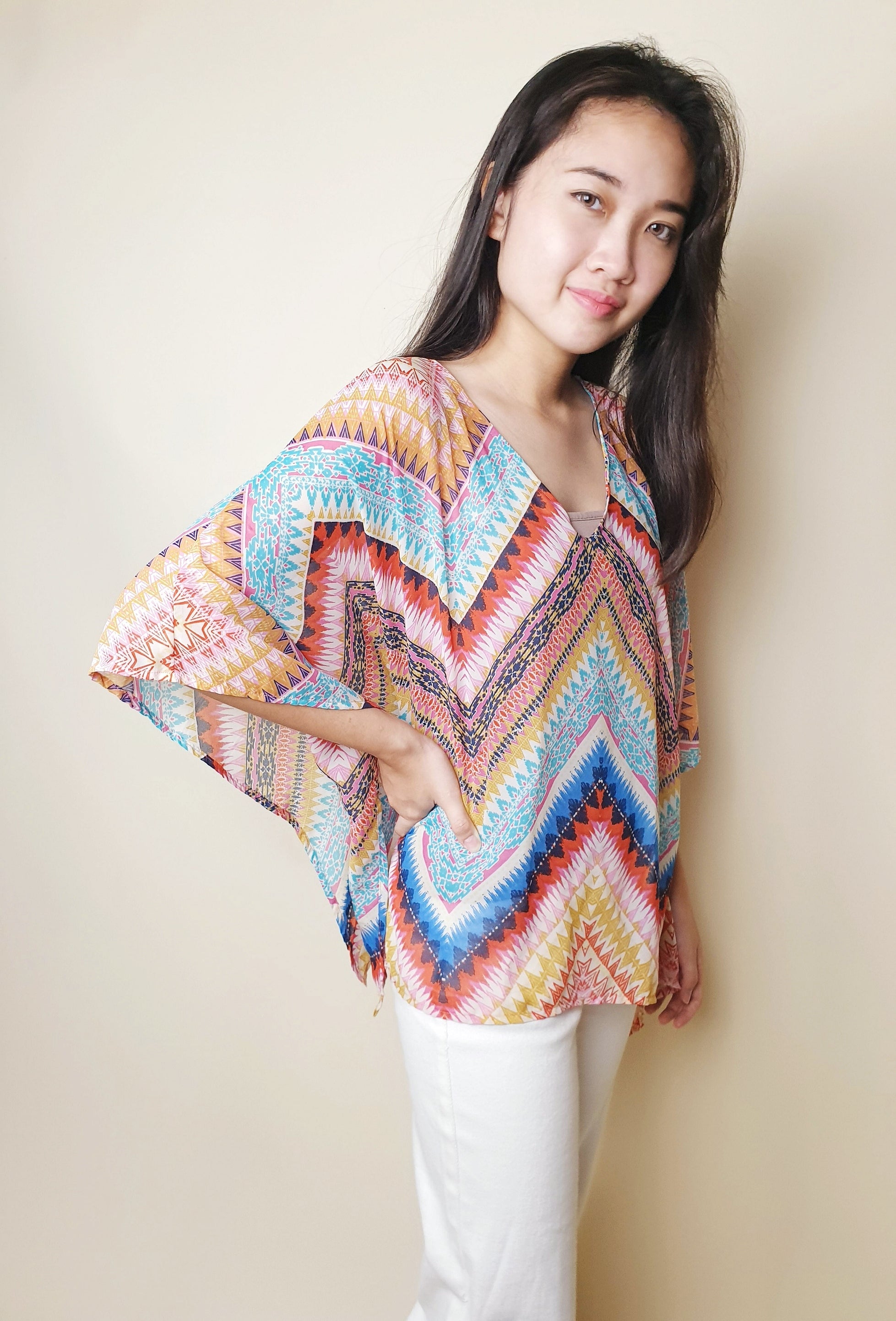 V-neck Mexican Kaftan Top | Angie's Fashion